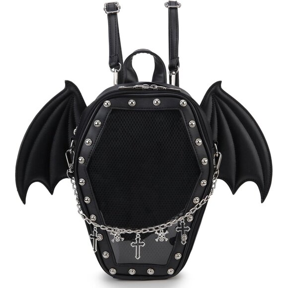 Gothic Coffin Shape Pvc Bag for Women Halloween Shoulder Backpack - Picture 1 of 9